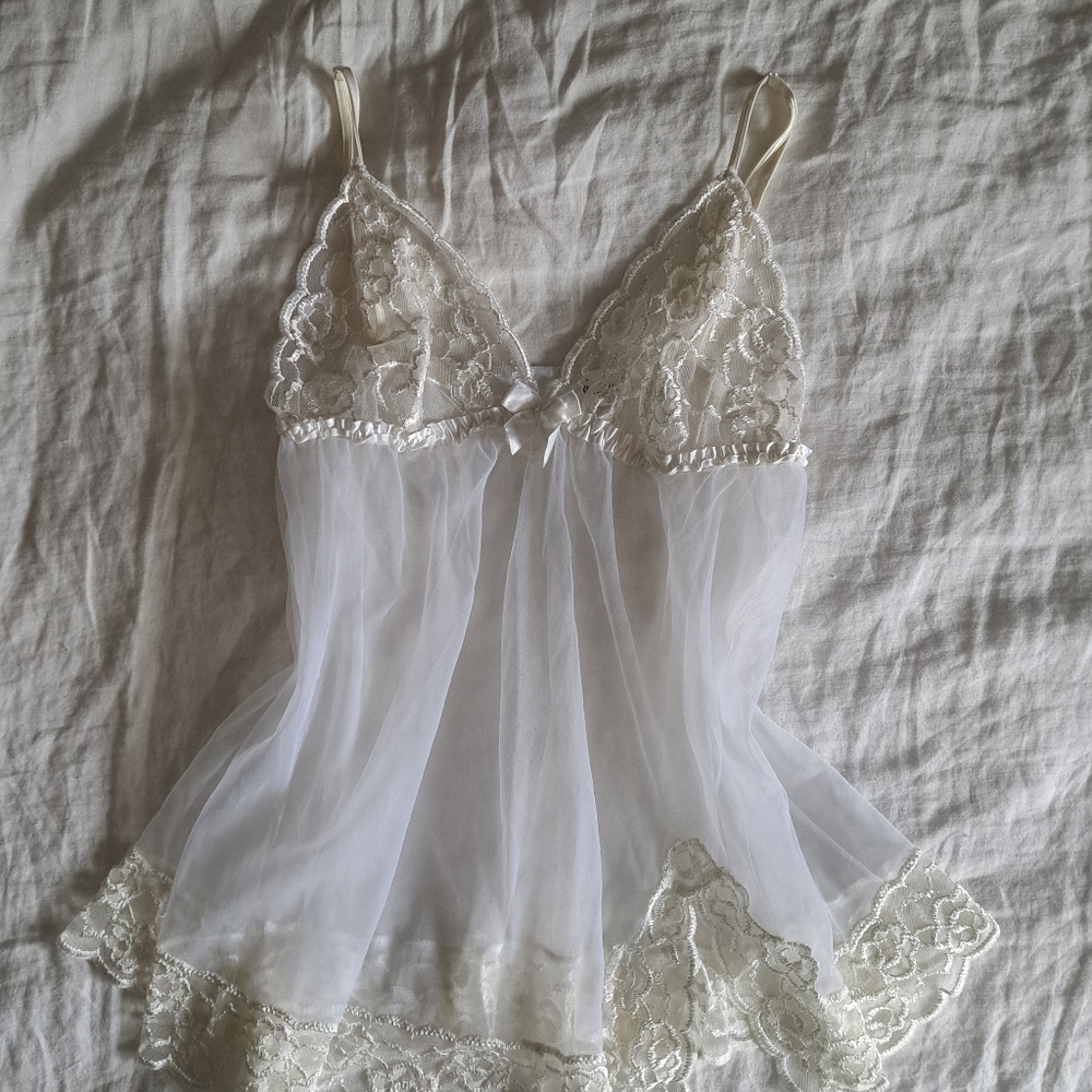 Frederick's of Hollywood Vintage Y2K White Chemise Slip Dress Size Large - Picture 3 of 11